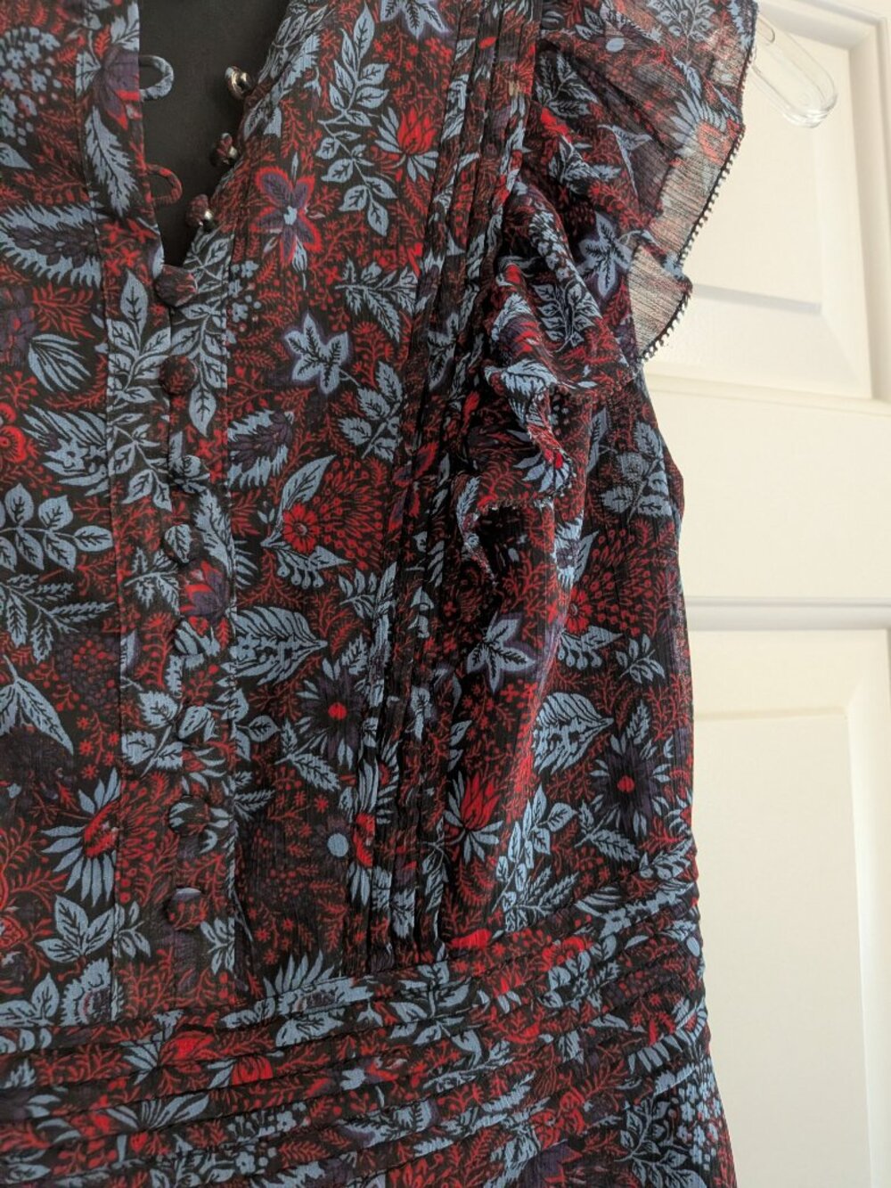 Banana Republic  Sleeveless Floral A-Line Dress in Red and Blue  Size 0 petite - Picture 3 of 5